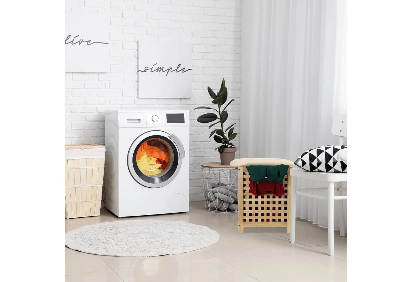 relaxdays Wäschekorb mit Sitz Walnuss Braun Creme - Bild 5