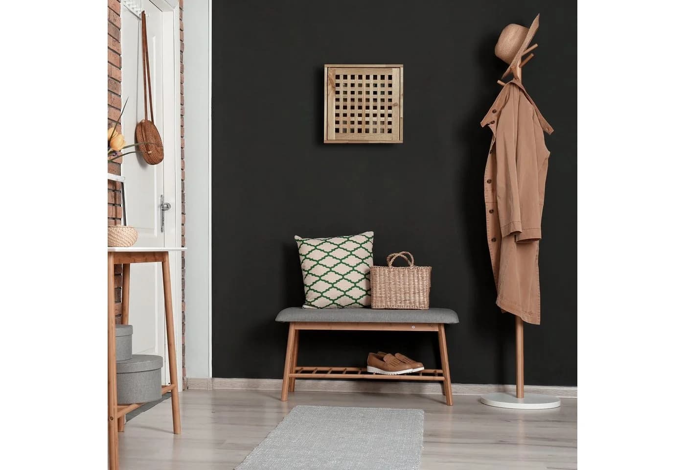 relaxdays Hängeschrank Schmaler Wandschrank aus Walnussholz Braun - Bild 5