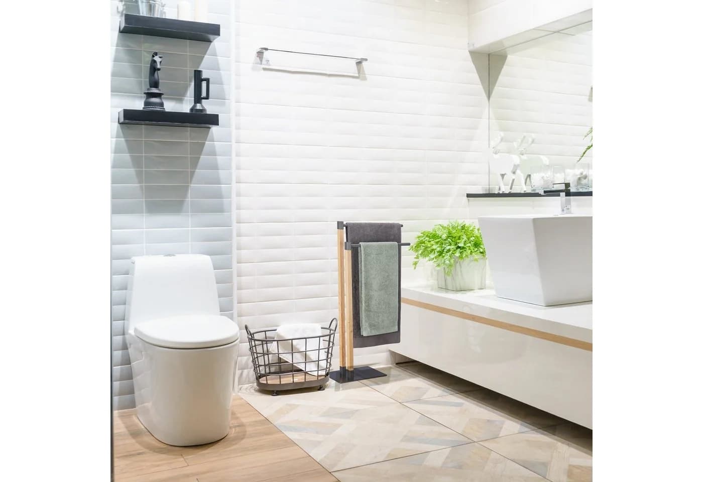 relaxdays Handtuchständer freistehend Eichenholz Stahl Industrial