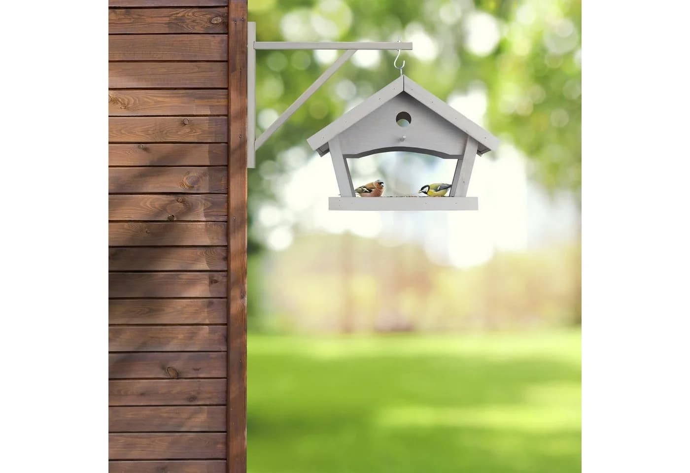 relaxdays Vogelhaus Grau mit grünem Dach zur Wandmontage