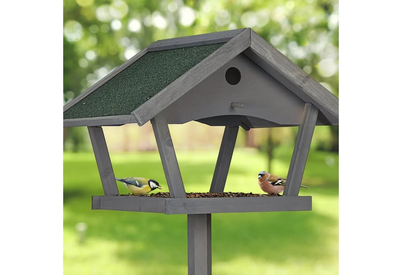 relaxdays Vogelhaus XXL mit Ständer Grau/Grün Tannenholz - Bild 3