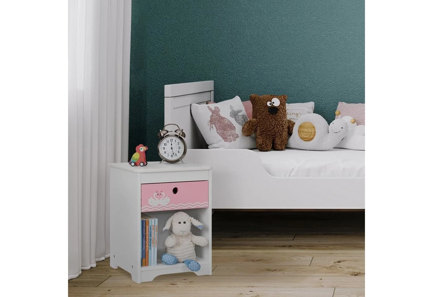 relaxdays Nachtkommode Kinder Nachttisch Schwan Weiß/Rosa - Bild 5