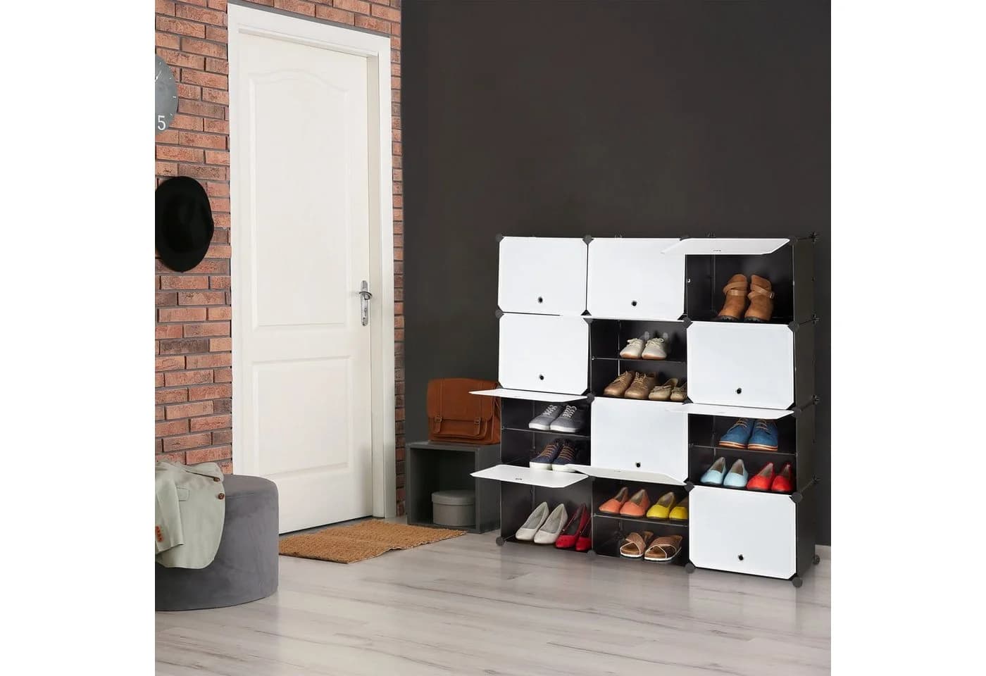 relaxdays Schuhregal Stecksystem 24 Fächer Schwarz-Weiß