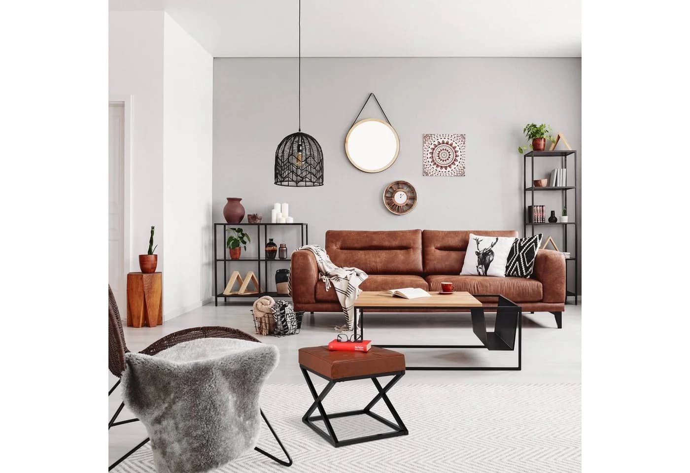 relaxdays Polsterhocker Sitzhocker mit Kunstleder Schwarz Braun