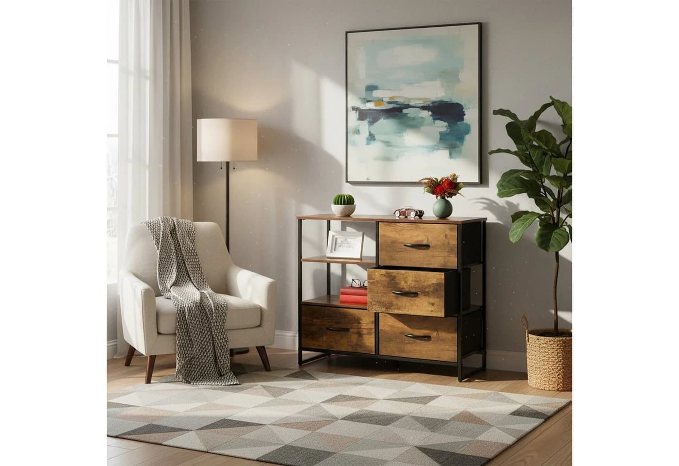 relaxdays Kommode mit Schubladen & offenen Fächern Industrial Braun/Schwarz - Bild 3