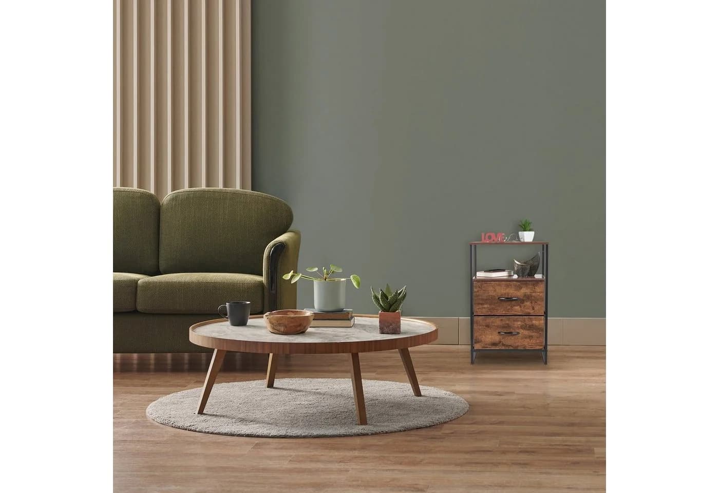 relaxdays Nachttisch Industrial mit 2 Schubladen Schwarz/Braun