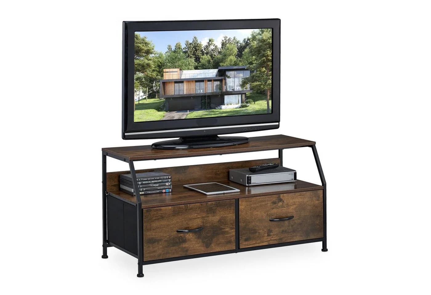 relaxdays TV-Board Industrial Style Braun/Schwarz mit 2 Schubladen - Bild 2