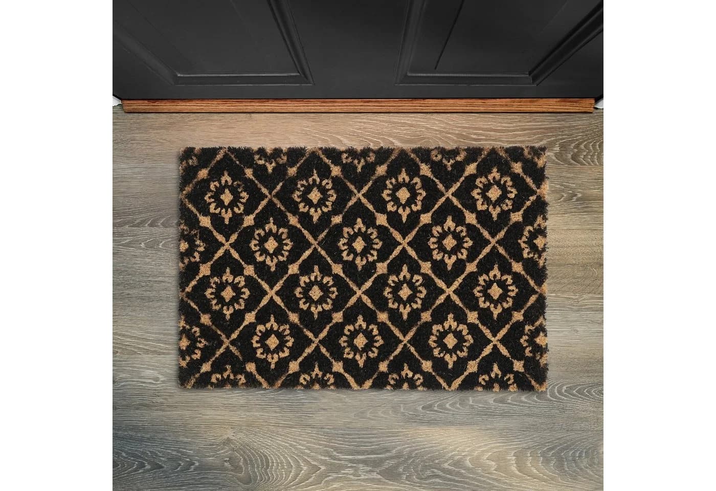 relaxdays Fußmatte Kokos mit Ornamenten Schwarz