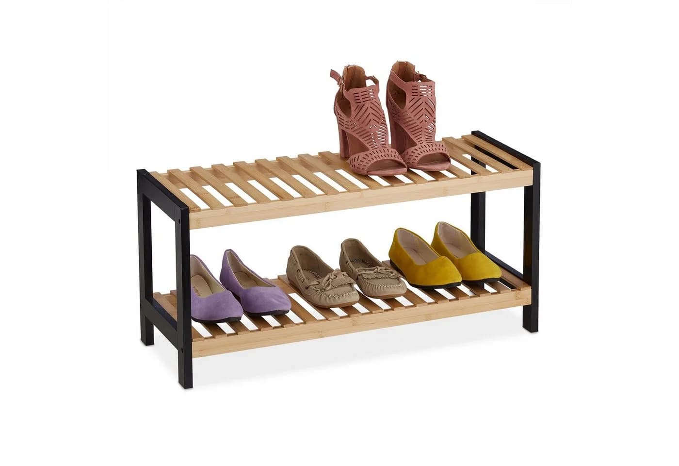 relaxdays Schuhregal 2 Ebenen Bambus Schwarz - Bild 2
