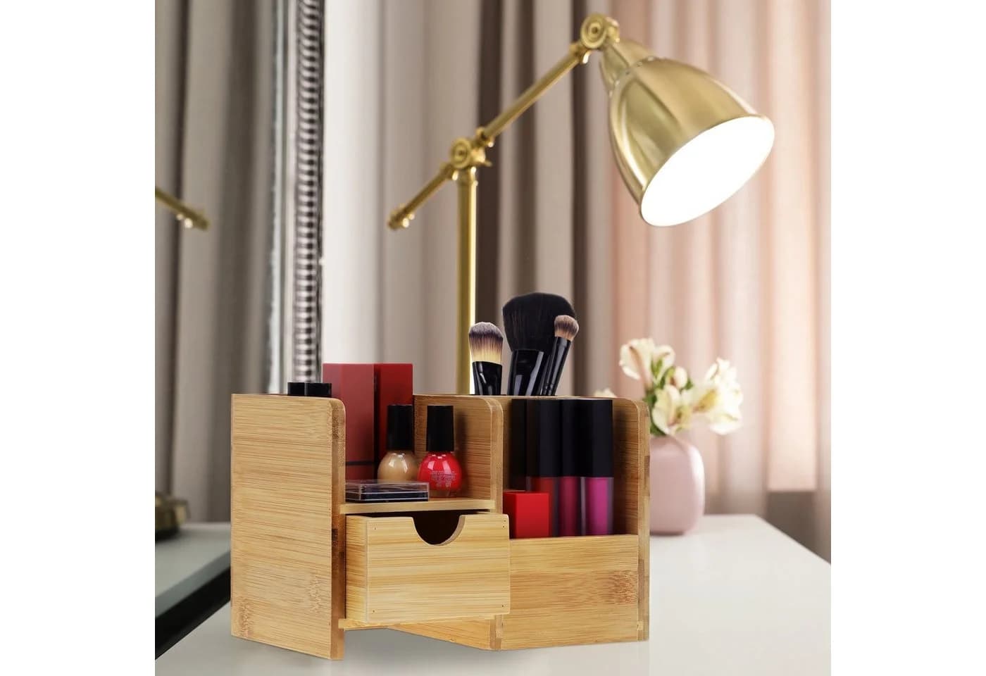 relaxdays Schreibtisch Organizer aus Bambus mit Schublade - Bild 5
