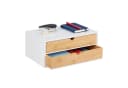 relaxdays Organizer Schubladenbox Bambus & MDF 2 Fächer Weiß/Natur Bild 2