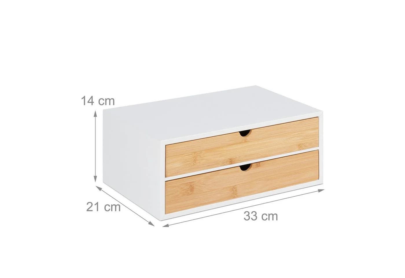 relaxdays Organizer Schubladenbox Bambus & MDF 2 Fächer Weiß/Natur - Bild 4