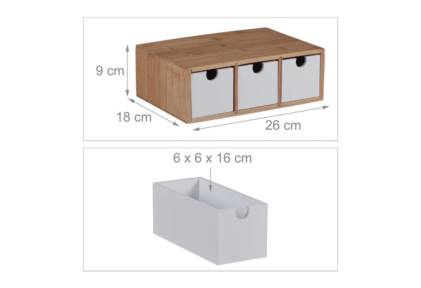 relaxdays Organizer Schubladenbox Bambus & MDF 3 Fächer Weiß/Natur - Bild 4