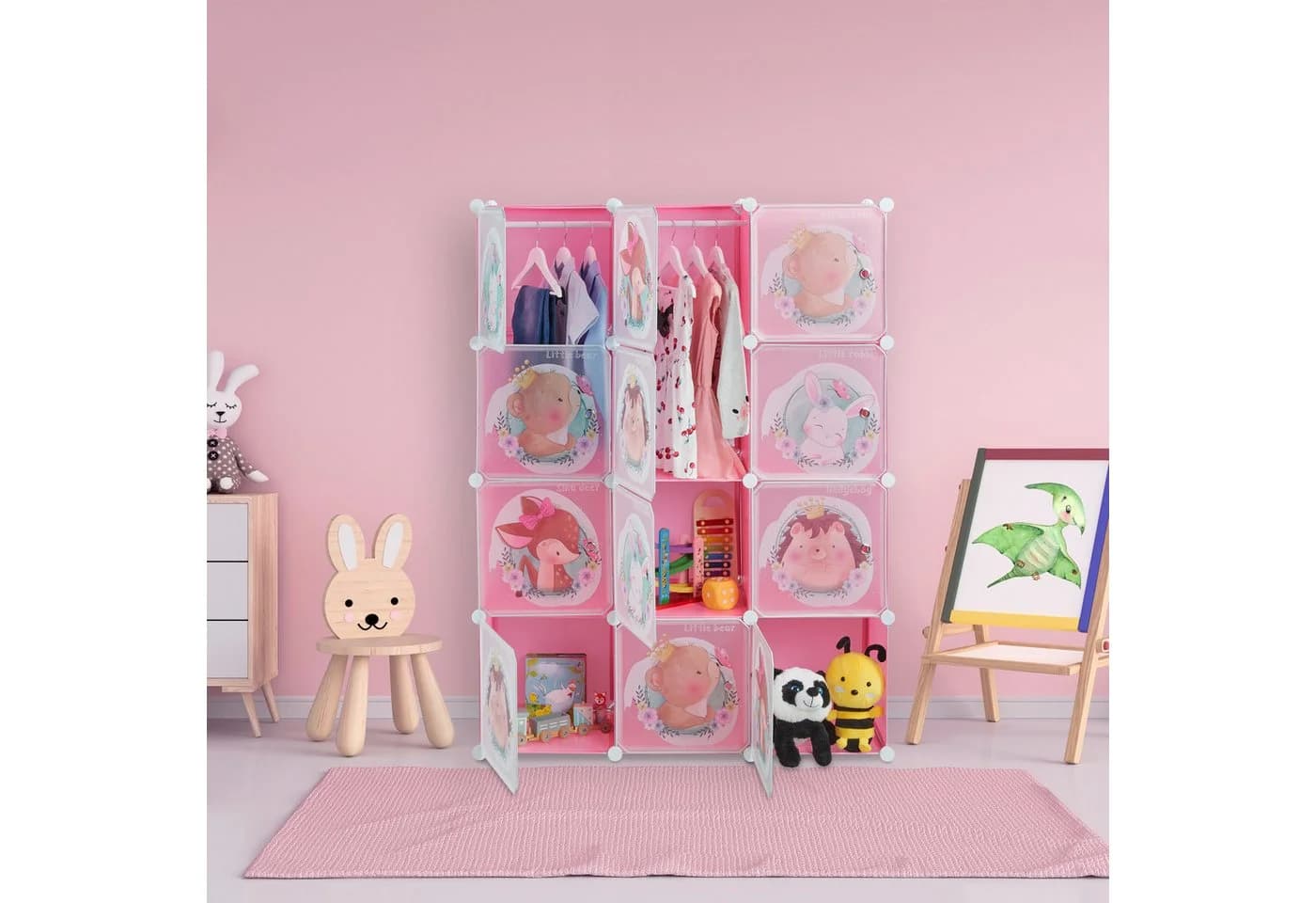 relaxdays Steckregal Kinder Rosa mit Kleiderstangen