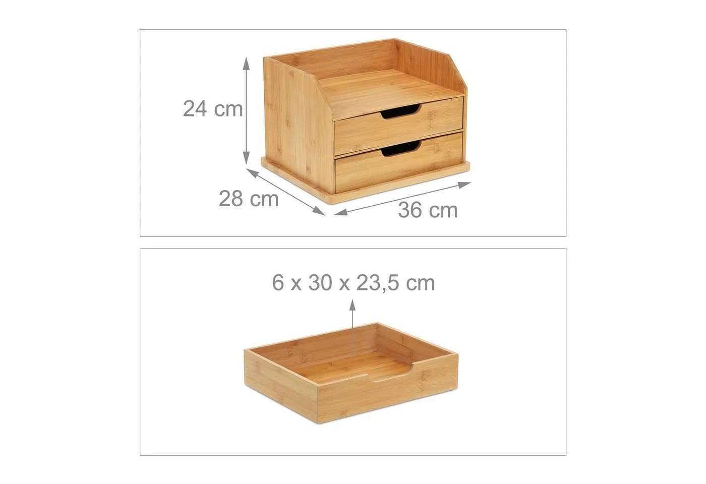 relaxdays Schreibtisch-Organizer mit 2 Schubfächern Bambus Natur - Bild 4