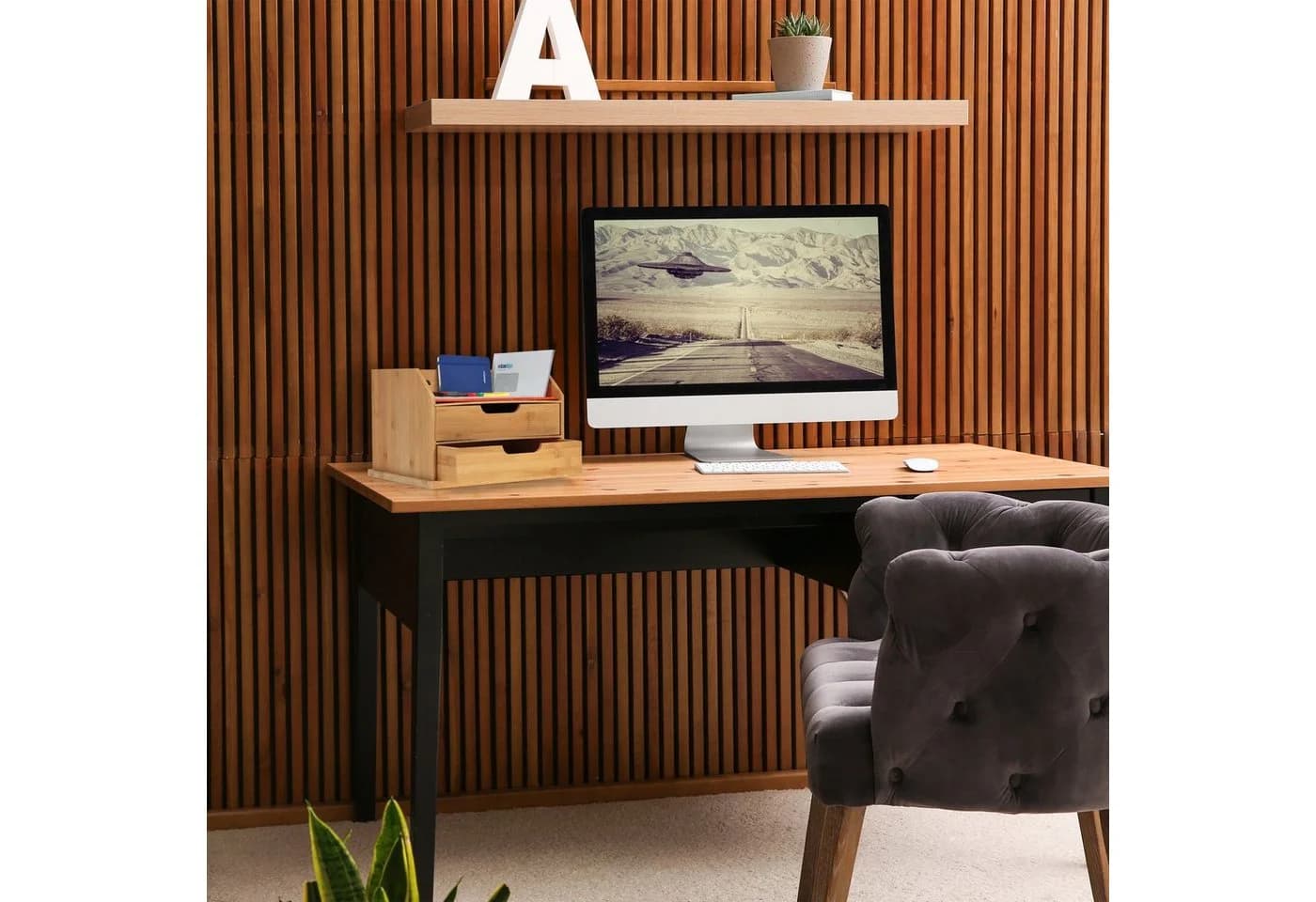 relaxdays Schreibtisch-Organizer mit 2 Schubfächern Bambus Natur - Bild 5
