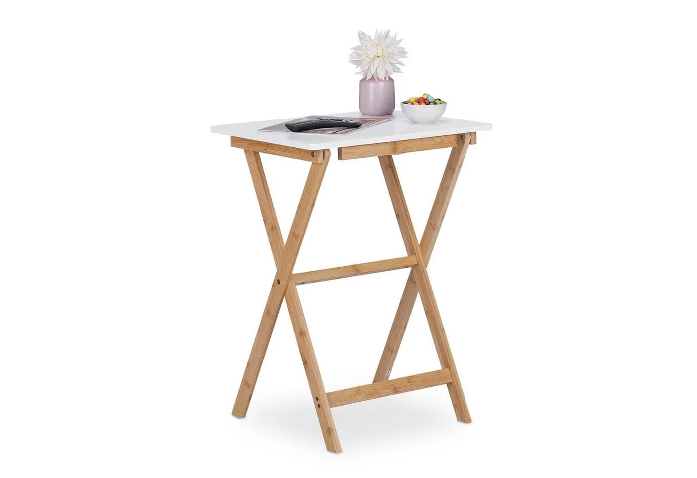 relaxdays Klapptisch Weiß Bambus Beistelltisch - Bild 2
