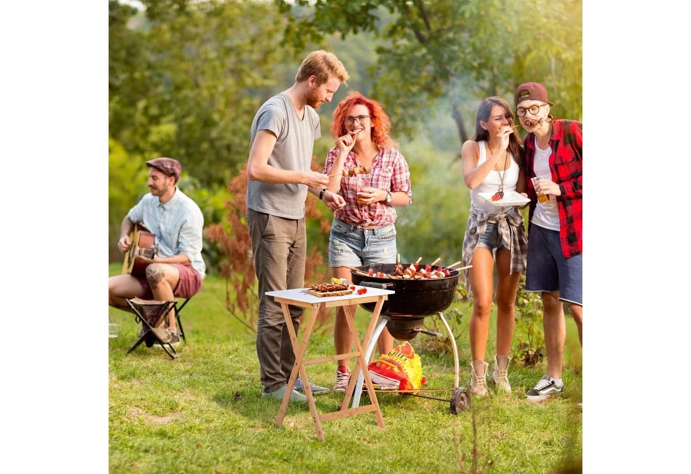 relaxdays Klapptisch Weiß Bambus Beistelltisch - Bild 3