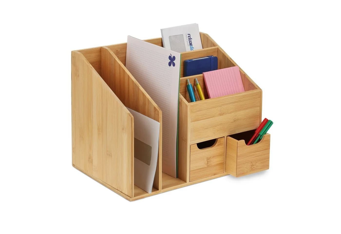 relaxdays Schreibtisch-Organizer Bambus mit 7 Fächern und 2 Schubladen - Bild 2