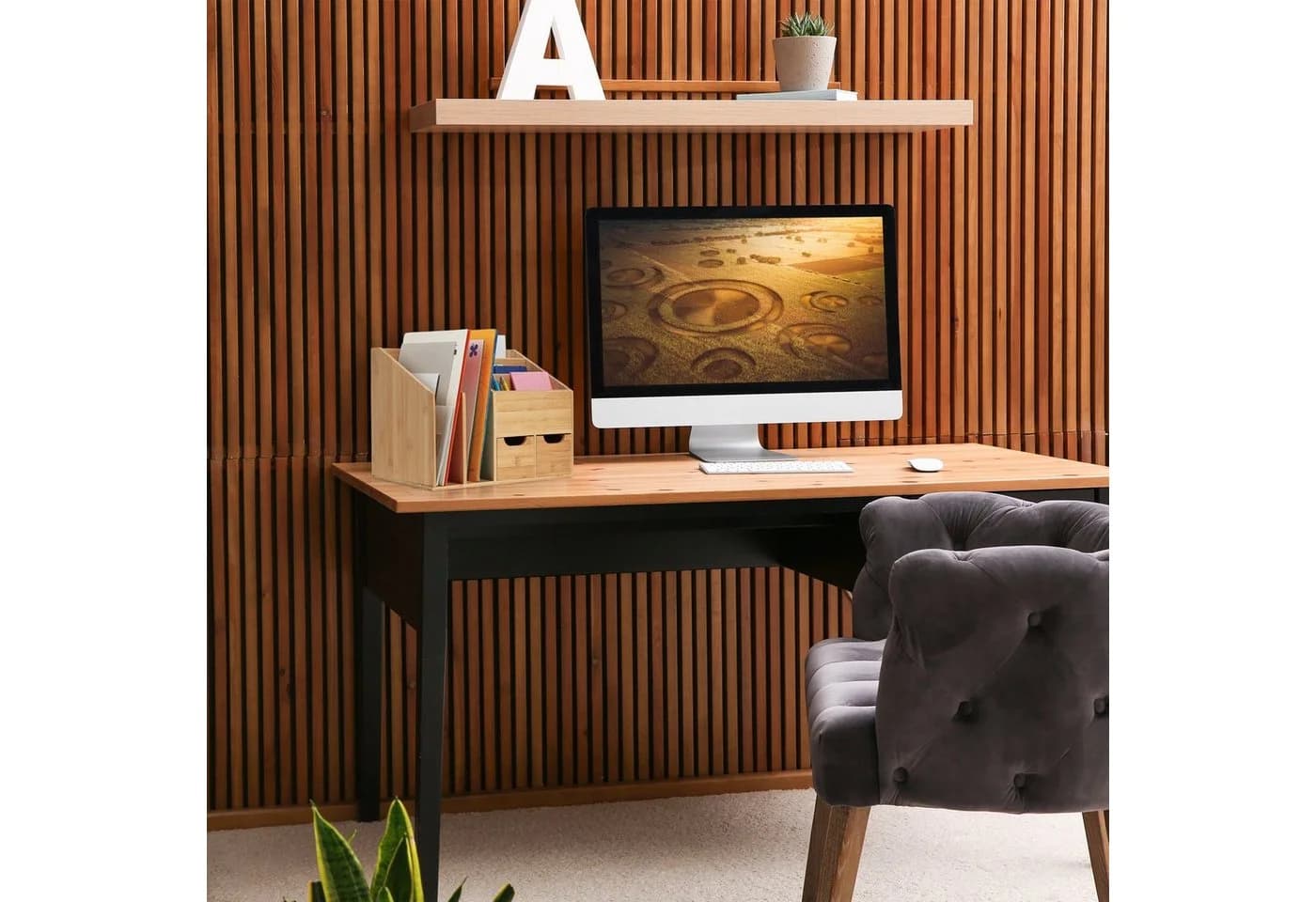 relaxdays Schreibtisch-Organizer Bambus mit 7 Fächern und 2 Schubladen - Bild 5