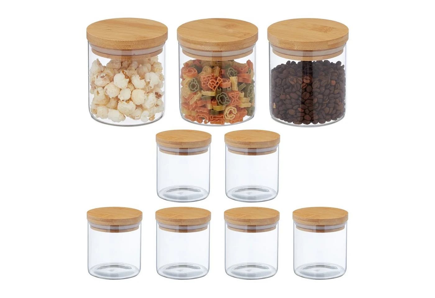 relaxdays Vorratsglas 9er Set Glas mit Bambusdeckel 500 ml - Bild 2