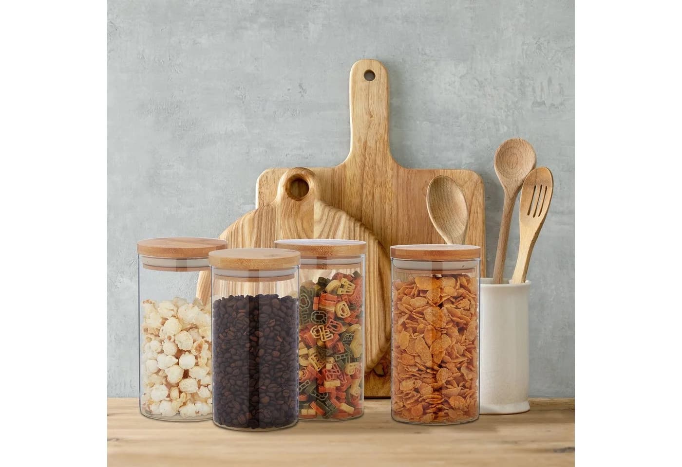 relaxdays Vorratsglas 4er Set 1000 ml Glas mit Bambusdeckel
