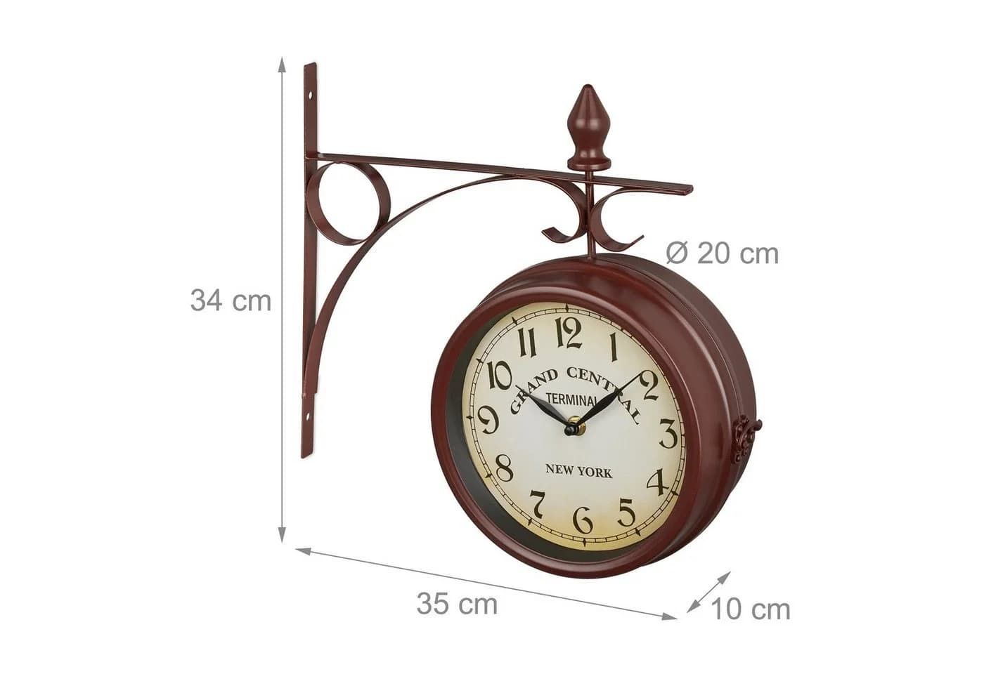 relaxdays Wanduhr Bahnhofsuhr doppelseitig Braun - Bild 4