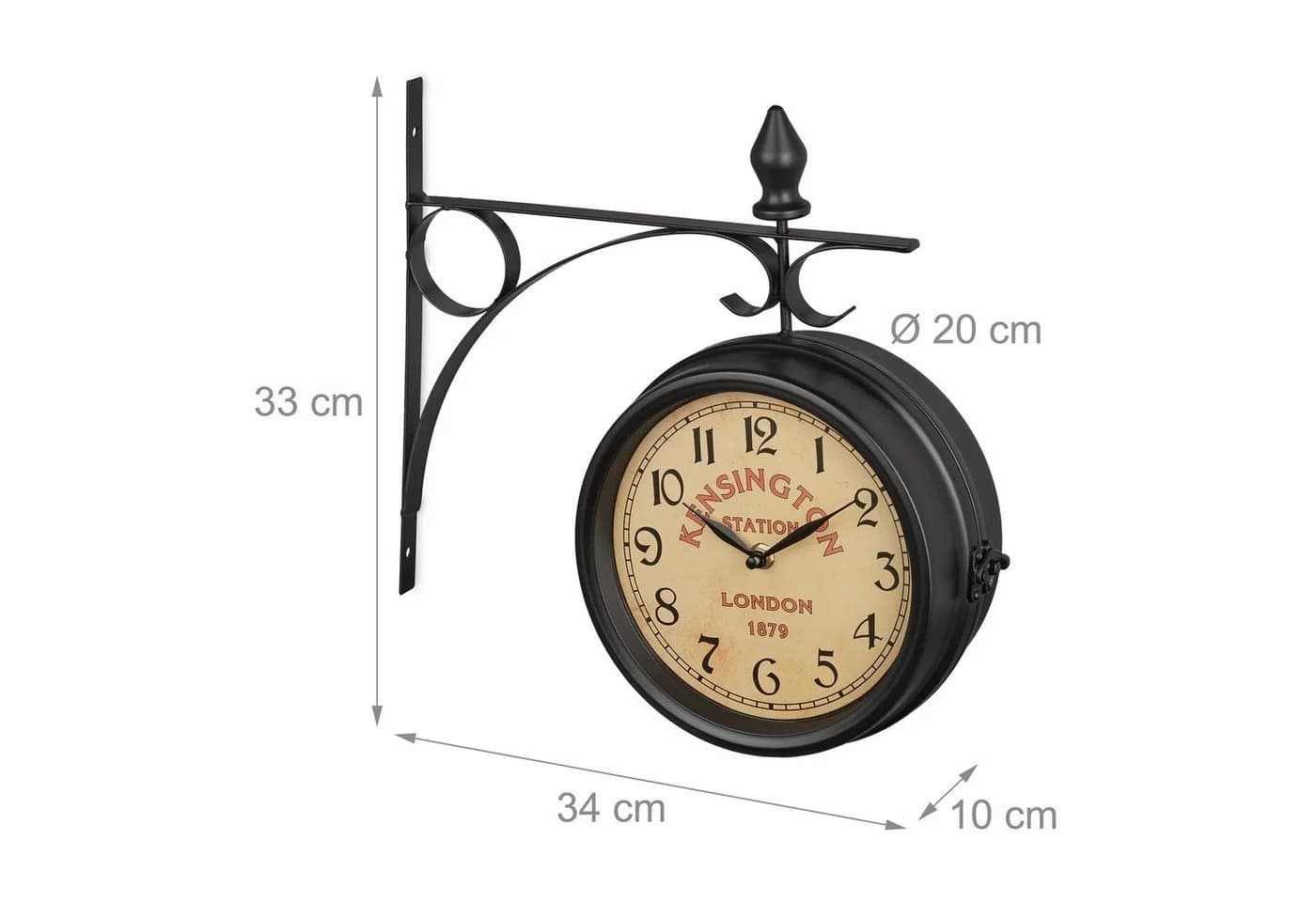 relaxdays Wanduhr Doppelseitige Bahnhofsuhr Schwarz Retro - Bild 4