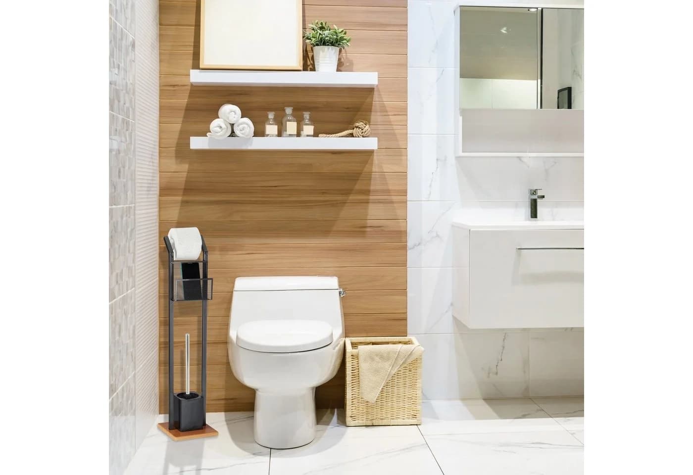 relaxdays Toilettenbürste 2er Set mit 4 Ersatzköpfen Schwarz/Silber