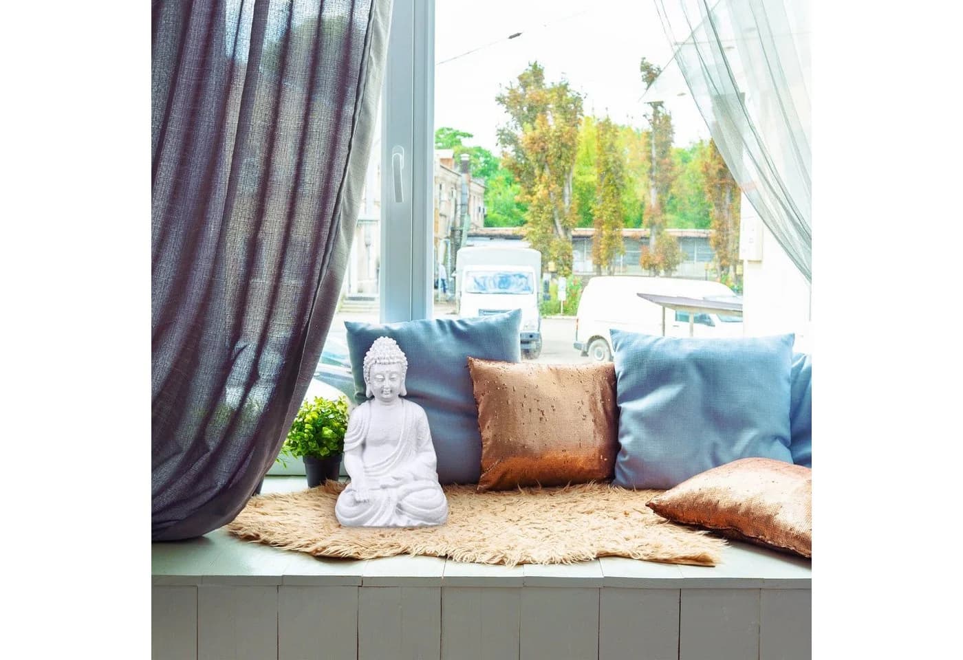 relaxdays Buddhafigur 30 cm Weiß Polyresin