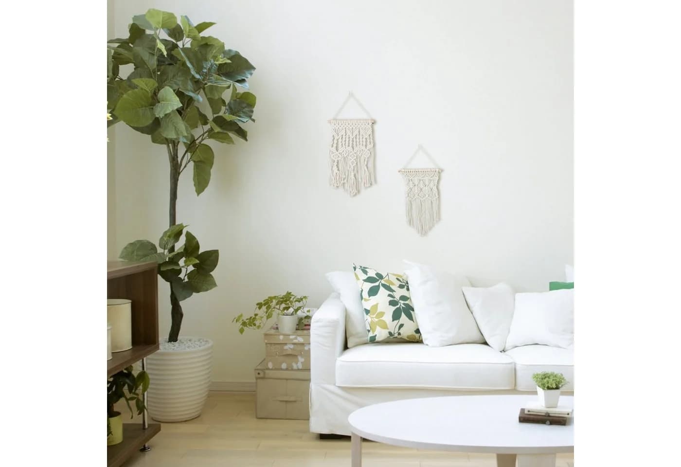 relaxdays Wanddekoobjekt Makramee Wandbehang 2er Set Creme - Bild 5