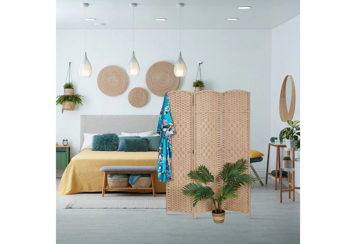 relaxdays Paravent in Natur 3-teilig Faltbar