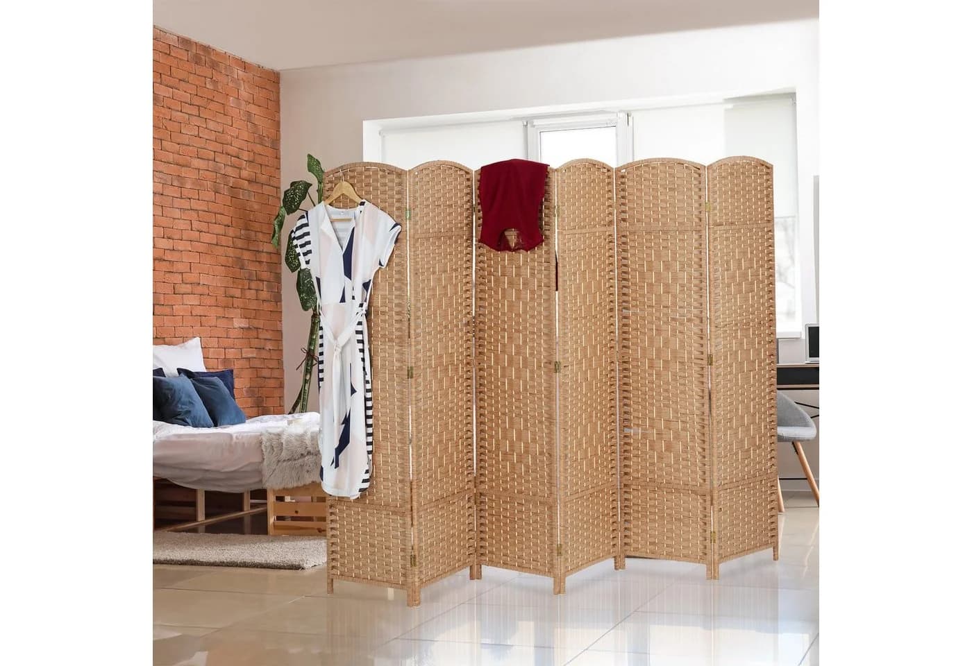 relaxdays Paravent 6-teilig Natur geflochten