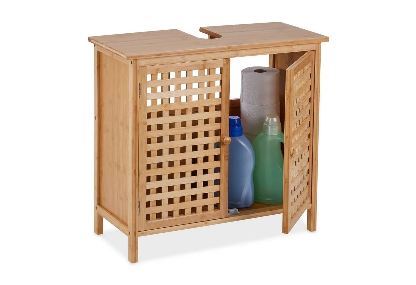 relaxdays Waschbeckenunterschrank Bambus Natur mit Gitteroptik - Bild 2