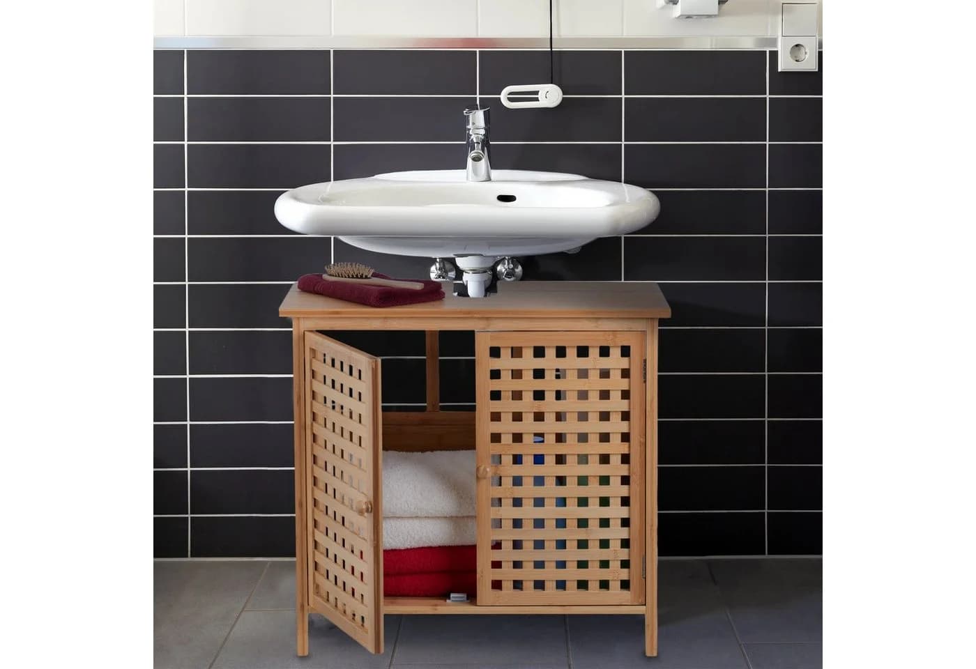 relaxdays Waschbeckenunterschrank Bambus Natur mit Gitteroptik - Bild 5