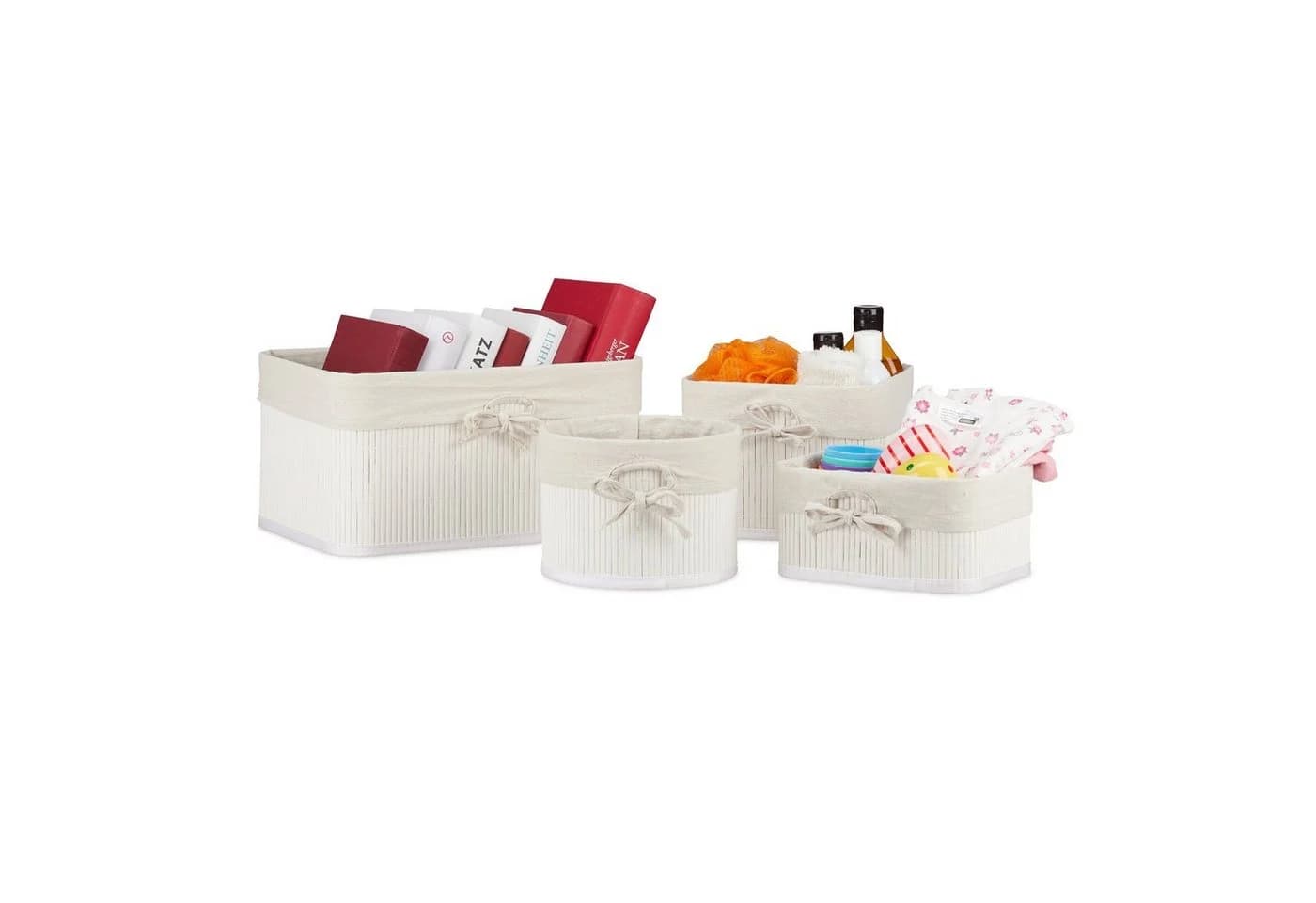 relaxdays Aufbewahrungskorb 4er Set Bambus Creme-Weiß - Bild 2
