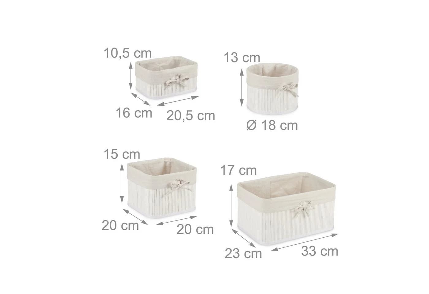 relaxdays Aufbewahrungskorb 4er Set Bambus Creme-Weiß - Bild 4