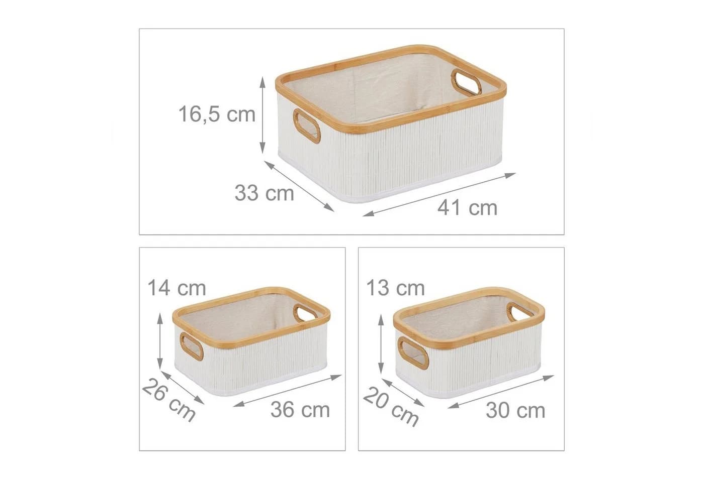 relaxdays Aufbewahrungskorb 3er Set Bambus Weiß/Beige - Bild 4