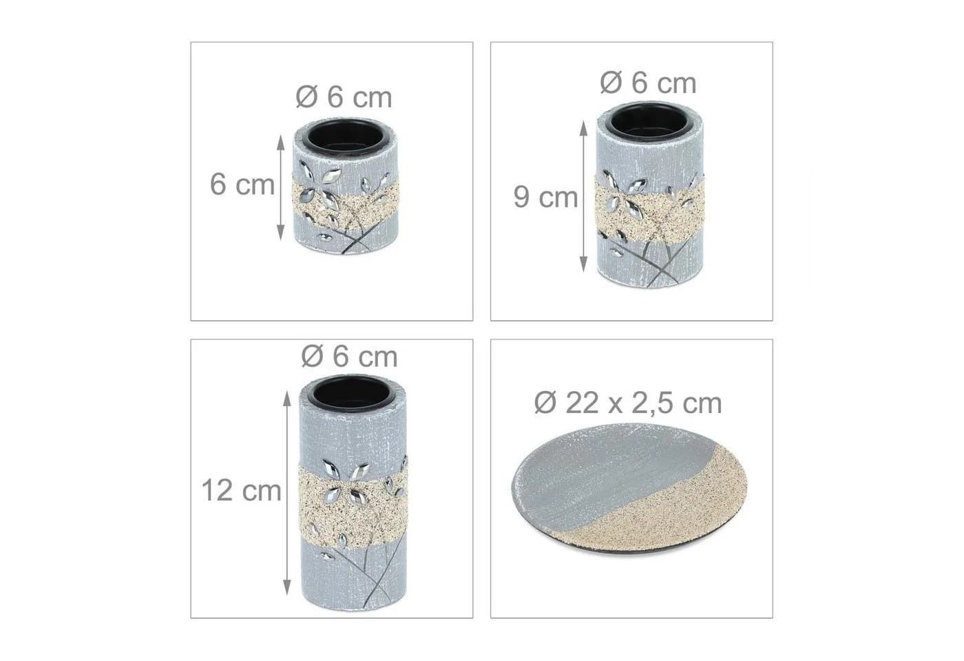 relaxdays Teelichthalter Set mit Tablett und Dekoschale Grau Beige Schwarz - Bild 4