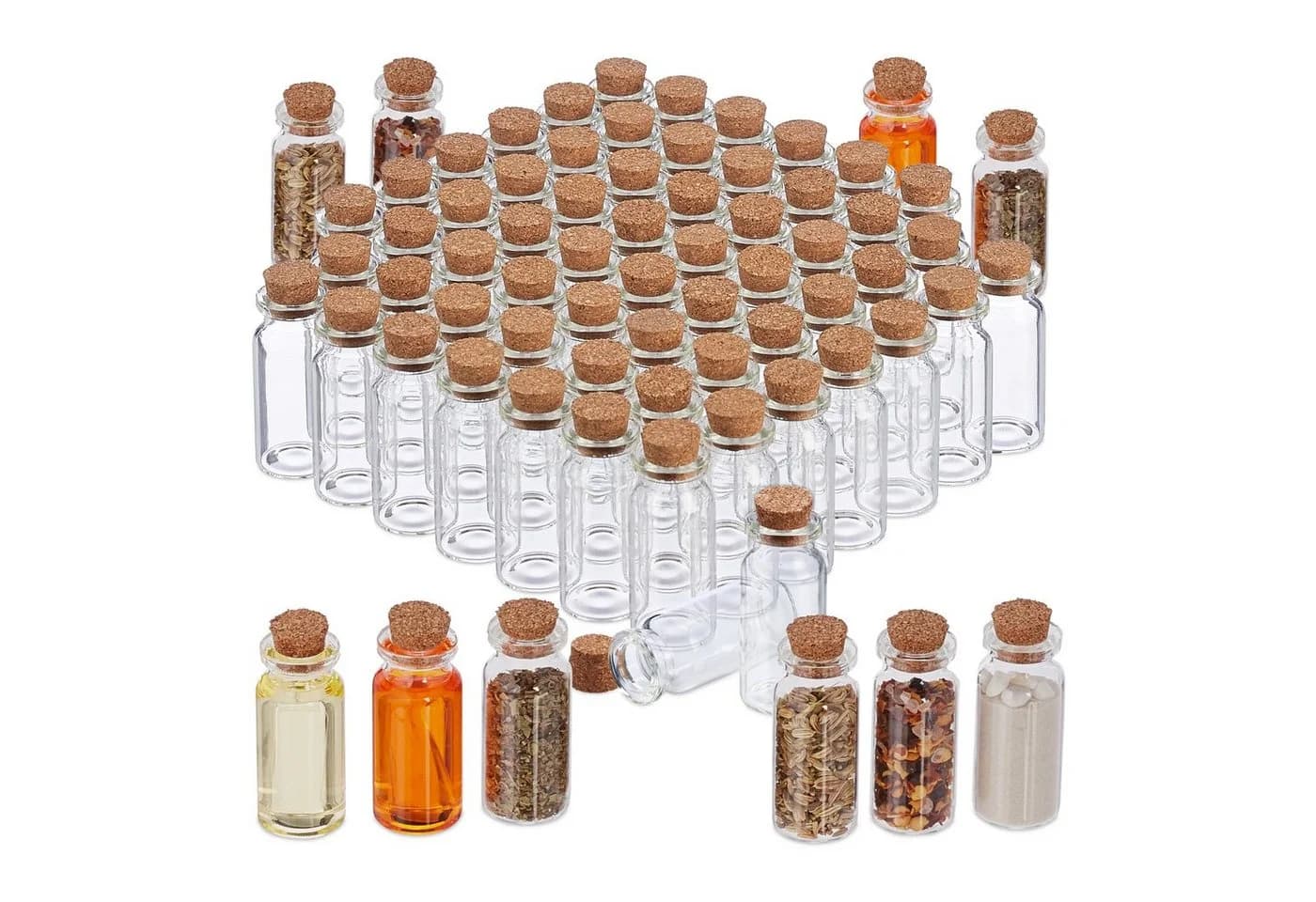 relaxdays Mini Glasflaschen 72er Set mit Korken Transparent - Bild 2