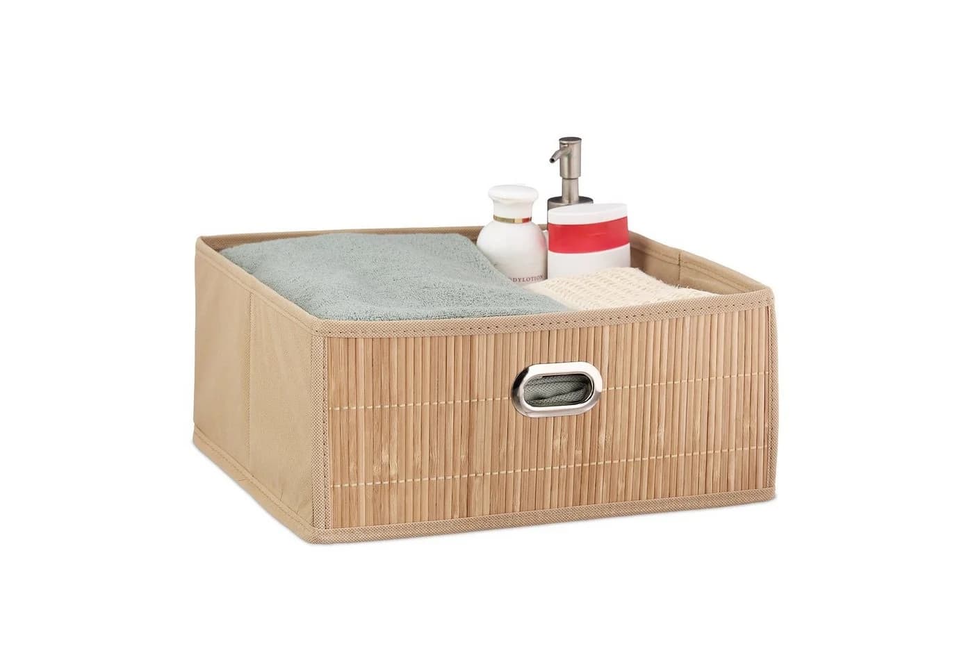 relaxdays Aufbewahrungskorb 3er Set Bambus Dekor Beige Faltbar - Bild 2