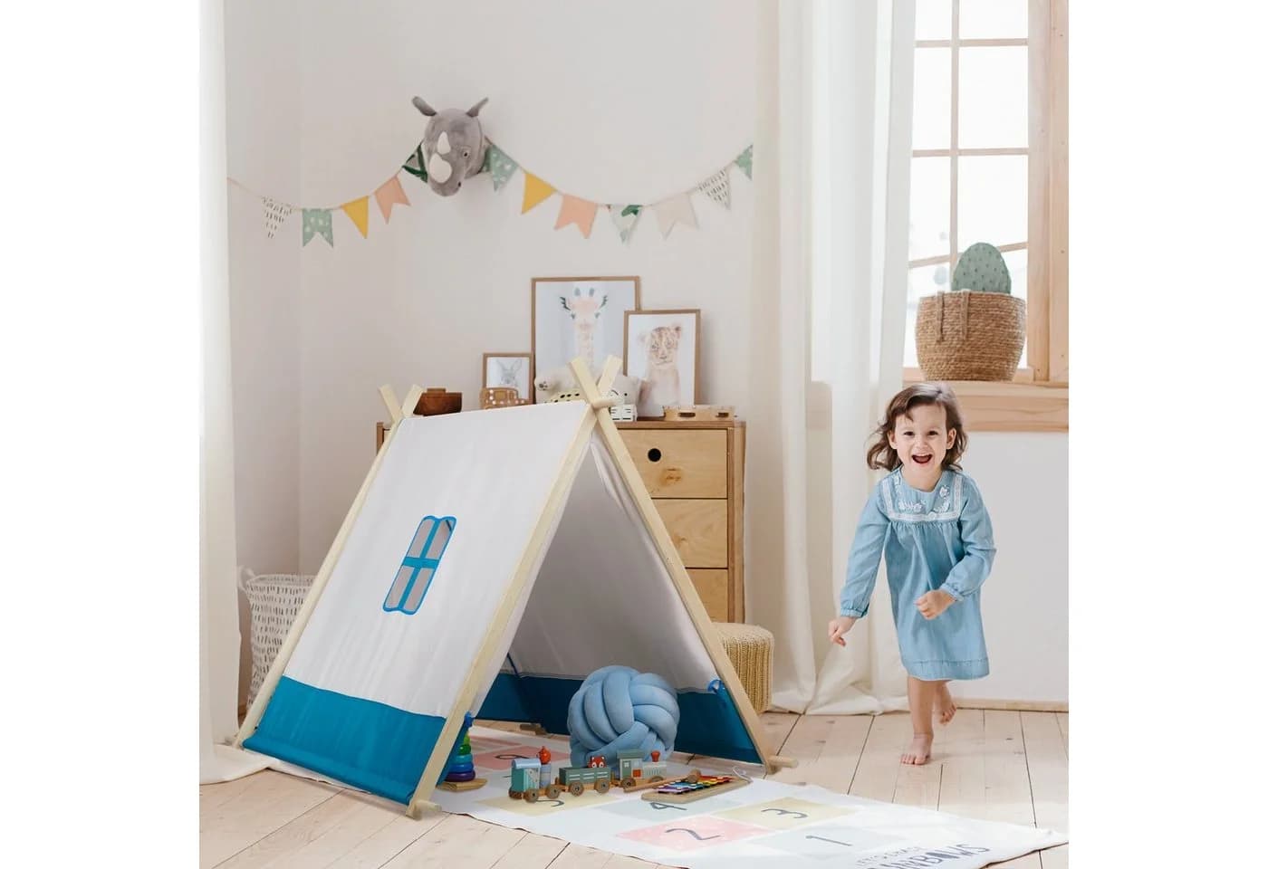 relaxdays Spielzelt Flaches Tipi-Zelt Blau/Weiß - Bild 3