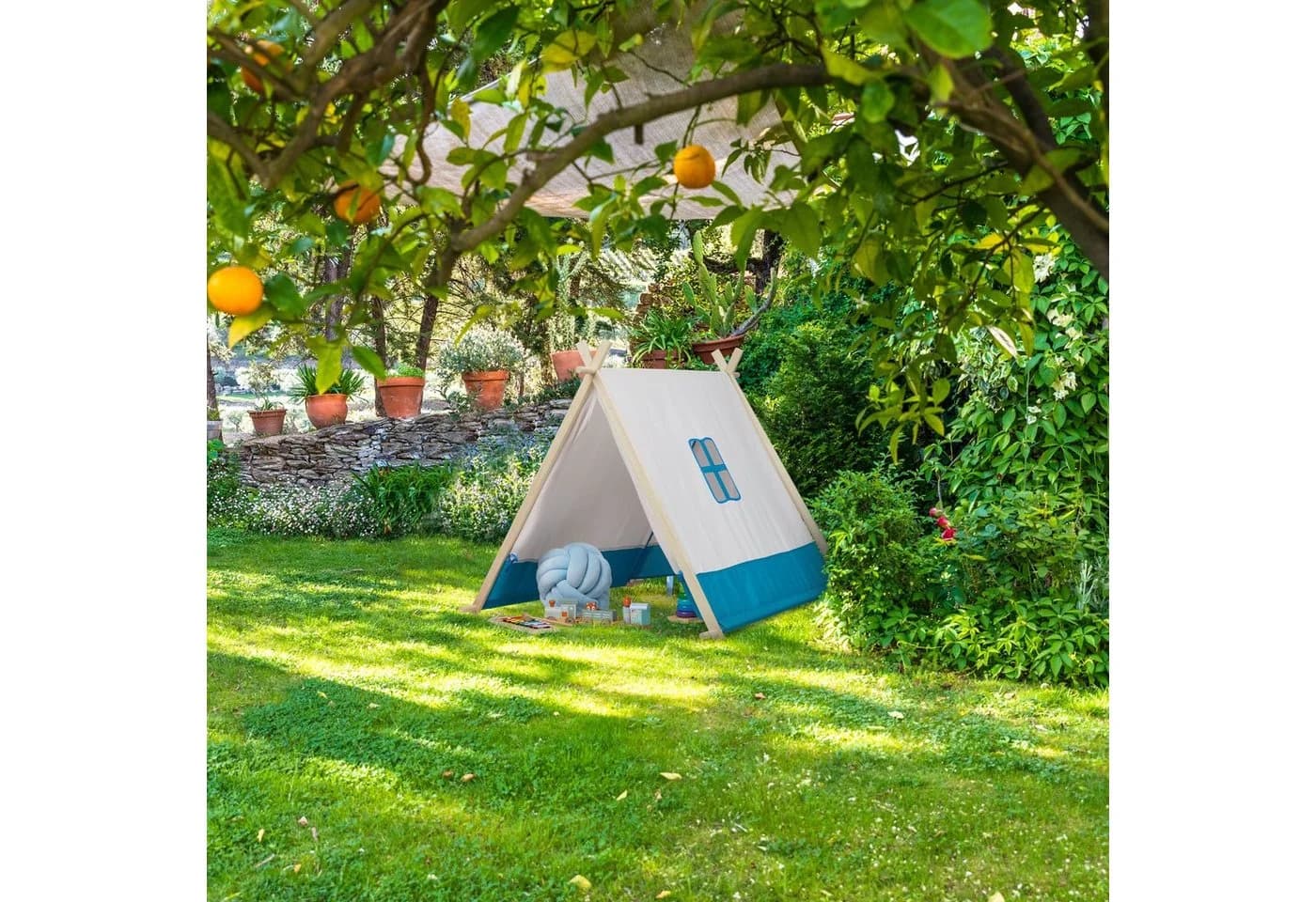 relaxdays Spielzelt Flaches Tipi-Zelt Blau/Weiß - Bild 5