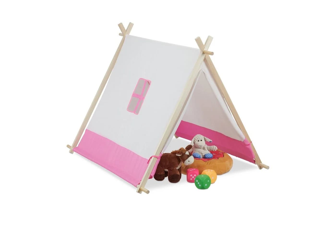 relaxdays Tipi-Zelt für Kind Weiß-Rosa - Bild 2