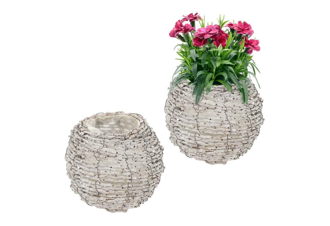 relaxdays Blumentopf Runder Blumentopf im 2er Set Weiß Natur - Bild 2