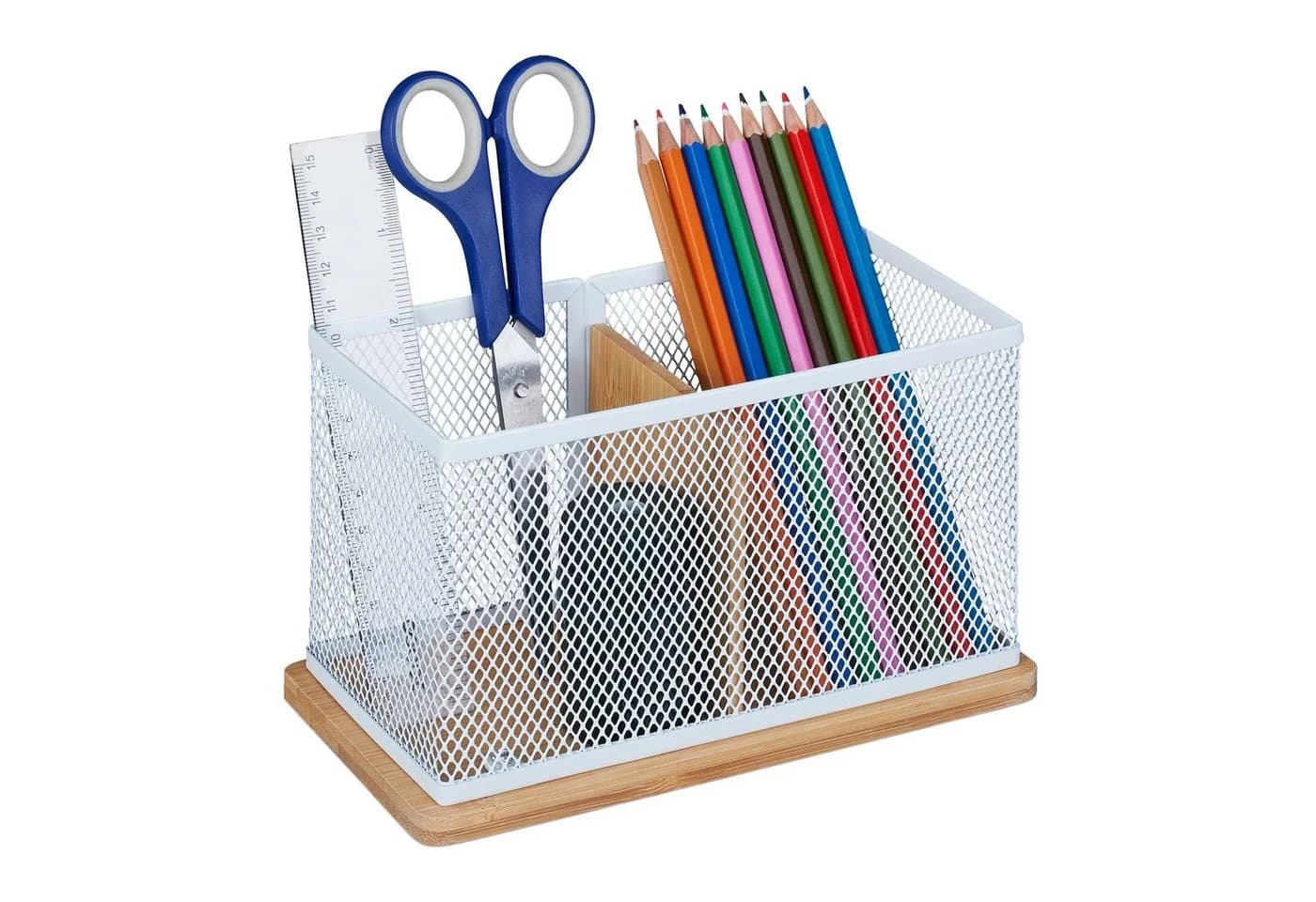 relaxdays Stiftehalter Organizer Bambus & Mesh Weiß - Bild 2