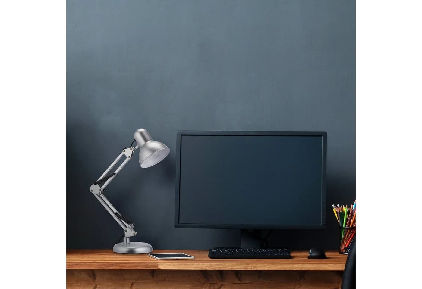relaxdays Schreibtischlampe Retro silber/schwarz mit Gelenkarm