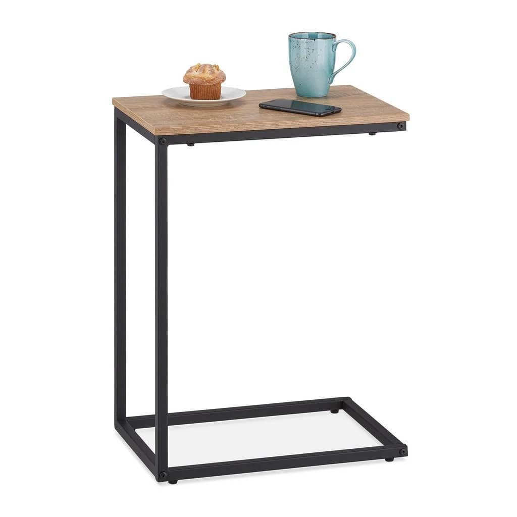 relaxdays Beistelltisch C-Form Schwarz Holzoptik