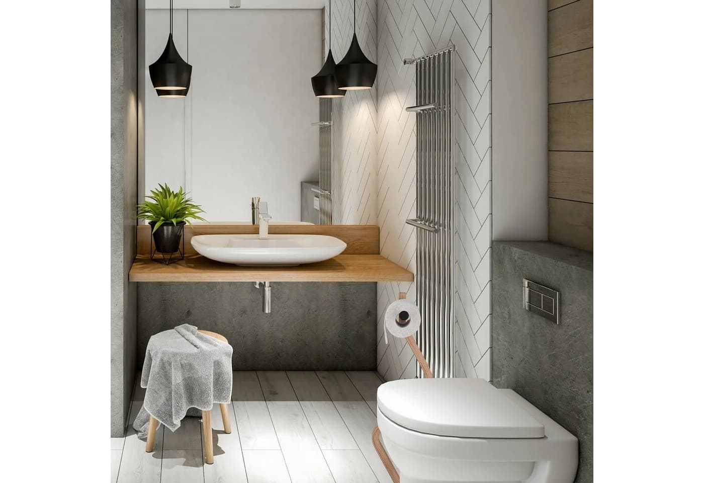 relaxdays Toilettenpapierhalter WC Garnitur Stahl & Holzoptik Schwarz - Bild 5
