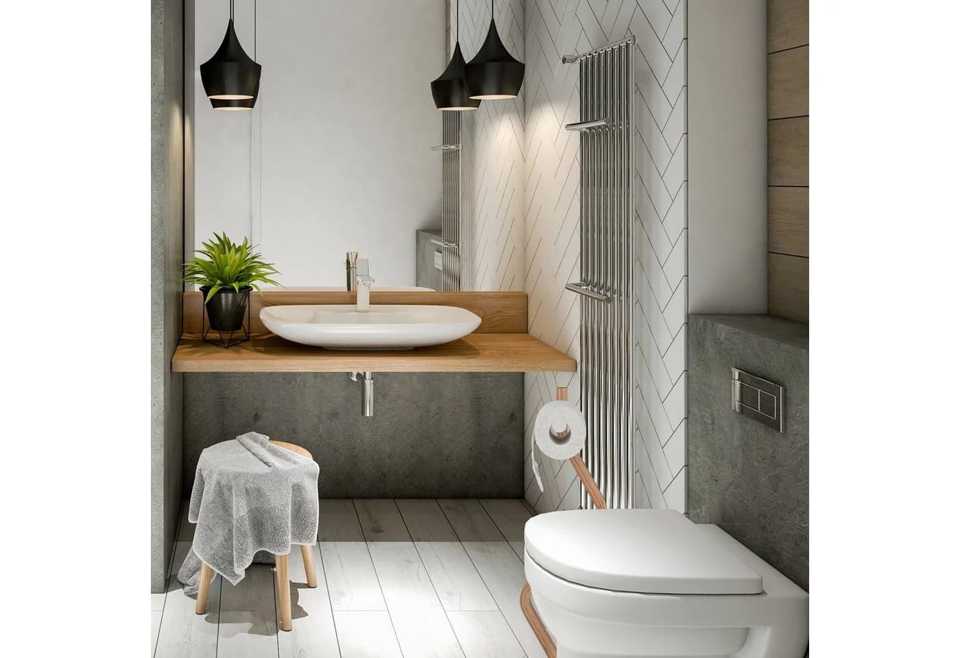 relaxdays Toilettenpapierhalter WC Garnitur Stahl & Holzoptik Weiß/Natur - Bild 5